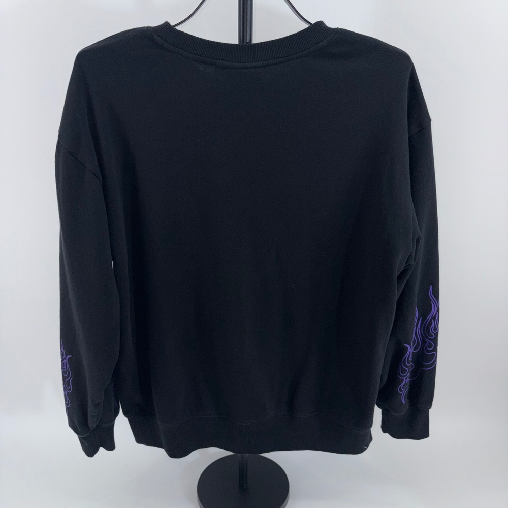 Betty Boop Born to Ride Biker Graphic Sweatshirt Black Purple Flames Large - Picture 4 of 7